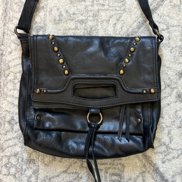 NEW Lucky Brand Abbey Studed Black Leather Crossbody Bag - Picture 2 of 9